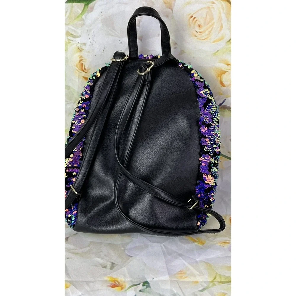 JUSTICE Backpack Purse Monogram Letter G Flip Sequins Multi-color Purple Gold